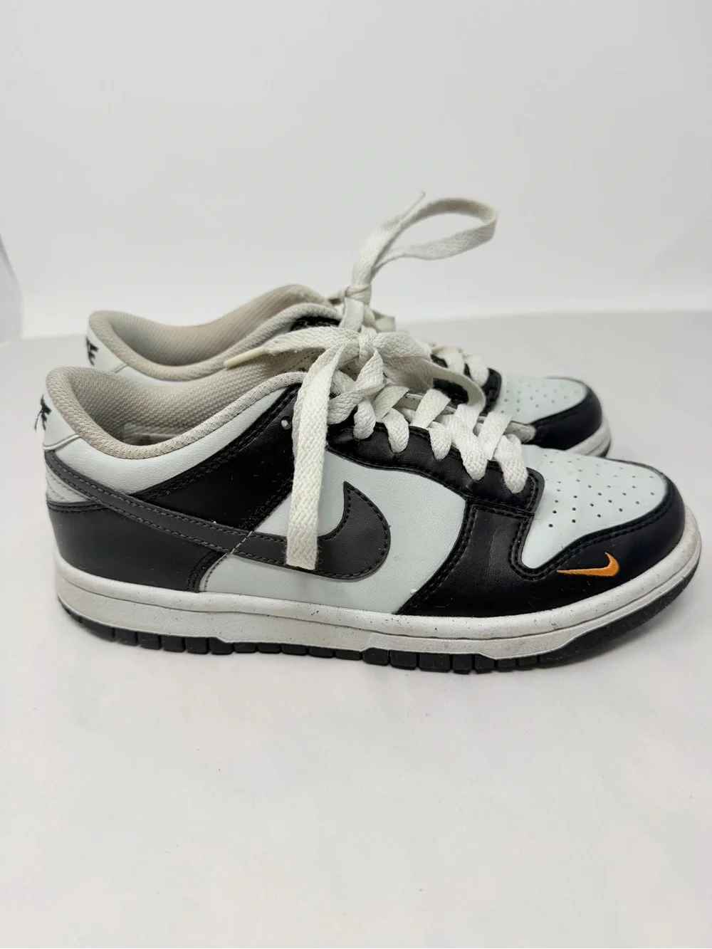 Size 4.5 Y Nike Dunk Low Black White Orange Swoosh Sneakers Y2K Skater